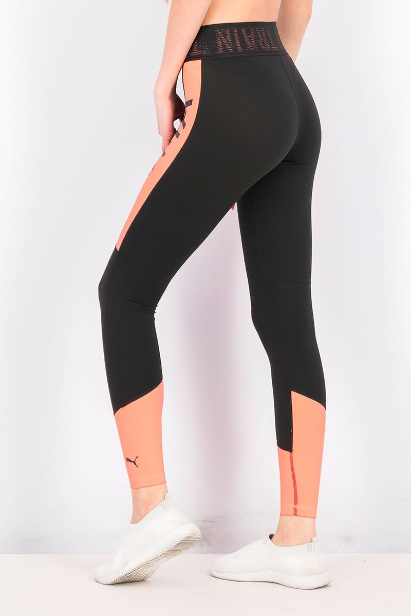 PUMA Women Logo 7 and 8 Tights, Black and Neon Pink - Image 4